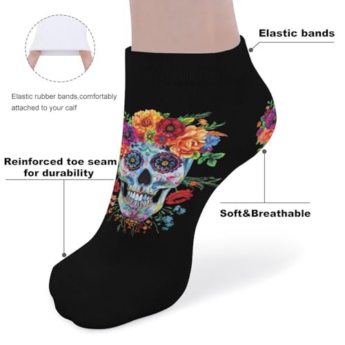 Day of The Dead Sugar Skull 5 Pairs Low Cut Ankle Socks for Men Women Athletic Running Socks No Show Breathable3
