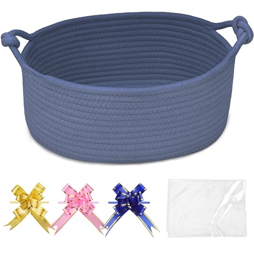 Image of COMSE Small Gift Basket Empty with Bag & Ribbons, Solid Folkstone Gray