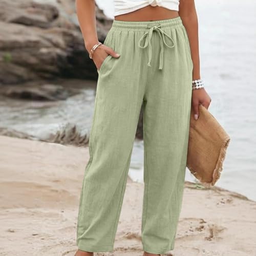 Pantalon lin femme été léger avec cordon de serrage ajusté