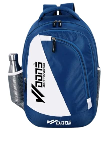 Sports Backpack with Water Bottle Holder, Navy Blue and White, School Travel Daypack-image-30