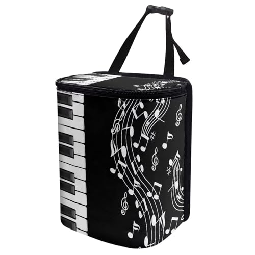 Image of Talayituse Music Note Piano Key Print Car Trash Can with Lid, Leak Proof Auto Trash Bag Hanging Vehicle Garbage Can Multipurpose Storage Container for Back Seat Road Trip