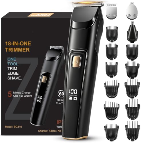 Image of AREYZIN 18-in-1 All-in-One Trimmer for Men, Beard, Hair & Body Grooming Kit with Nose & Ear Trimmer, Multiple Length Combs, 120 Min Runtime, Digital Battery Display, Cordless