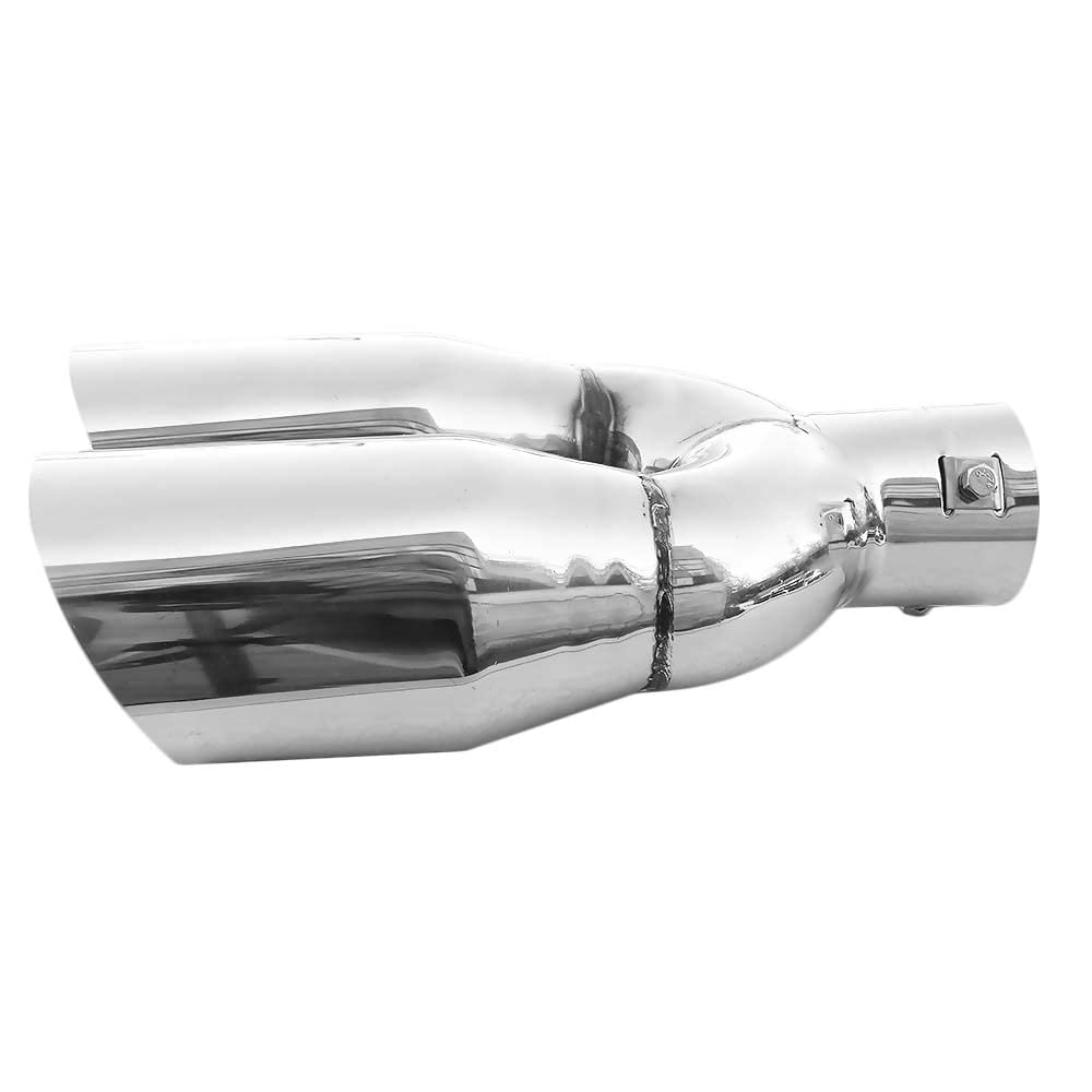 Embout d'échappement double tube double rond en acier inoxydable - Pot d'échappement sport - Embout d'échappement - Embout d'échappement universel - Chromé - Inoxydable