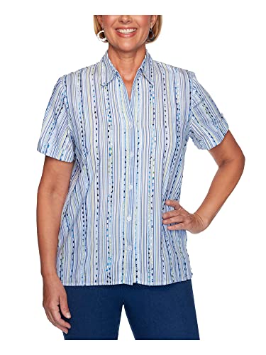 Alfred Dunner Damen Eyelash Striped Sleeve Button Detail TOP Hemd Cover