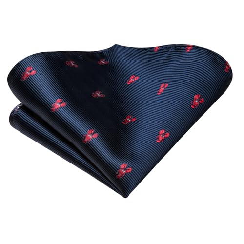 Image of Hi-Tie Navy Blue Ties for Men Silk Crabs Funby Animal Necktie Pocket Square Cuff-links Sets Wedding Business Holiday
