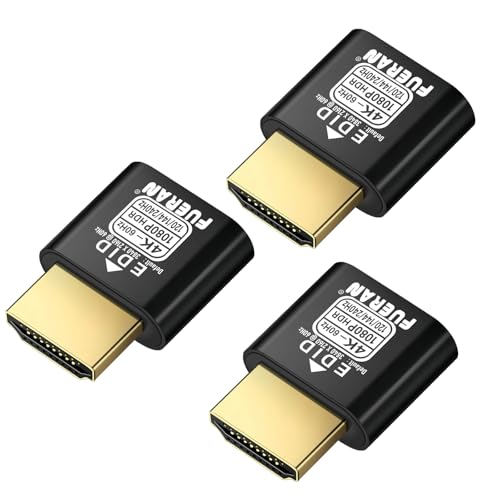 FUERAN New HDMI Dummy Plug 4K HDR,4K@60Hz、1440P@120/144Hz、1080P@120/144/240Hz，edid Emulator Virtual Display Adapter,hdmi Headless Adapter,4K60Hz-default2160-3Pack
