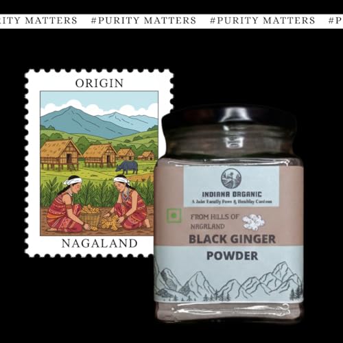 Image of Indiana Organic Black Ginger Herbal Powder (Kaempferia parviflora) - 100% Pure Natural Botanical Ingredient | 100g | Sourced from Nagaland | No Additives | In-House Processed