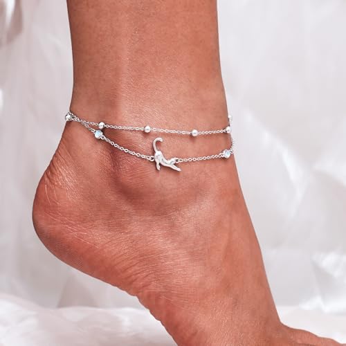 Image of CHIC & ARTSY 925 Sterling Silver Ankle Bracelets for Women, Adjustable Layered Foot Chains with Nature & Symbol Charms, Lightweight Comfort Fit Boho Beach Everyday Jewelry