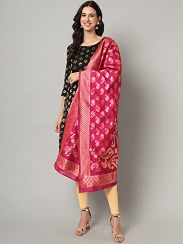 Image of VredeVogel Women's Cotton Silk Blend Straight Kurta With Dupatta with Banarasi Silk Dupatta