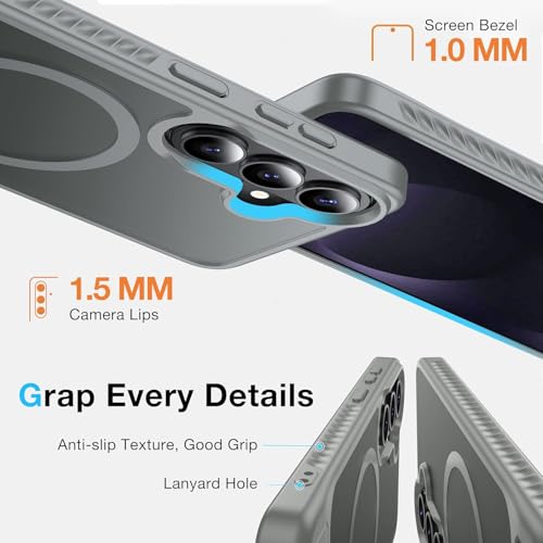 Image of Elzzi Magnetic Magsafe for Samsung Galaxy S26 Plus Case [Compatible with MagSafe][Full Camera Protection][Built-in Invisible Kickstand] Translucent Matte Phone Back Cover - Grey
