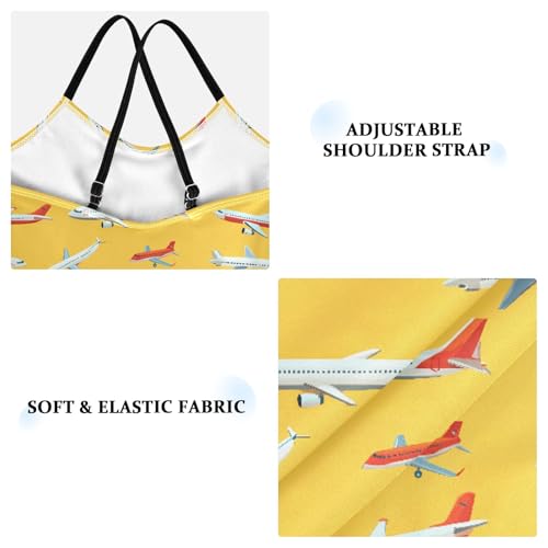 senya Girls Swimsuits One-Piece Swimwear Tie Bathing Suit Beach Summer Round Neck 5-6T Airplane Yellow Background Pattern3