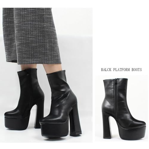 High Heels 15cm Short Boots Black Chunky Heel Zip3