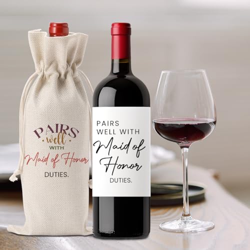 Image of FBCCZEY Matron of Honor Proposal Gifts Wedding Day Essentials Bridesmaid Duties Wedding Wine Bag with 2pcs Wine Labels Labeling Supplies