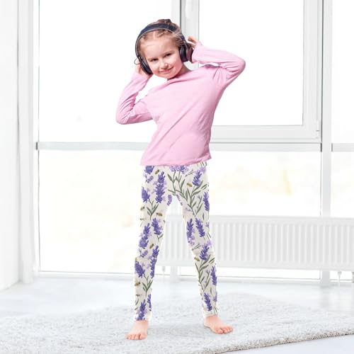 Purple Flowers Girls' Leggings Toddler Doodles Lavender Kids Yoga Pants Dance Active Tights 4T4