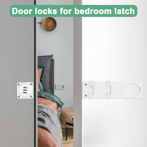 Image of M METERXITY 2-Pack Keyless Combination Lock, 3.78 inch Zinc Alloy Mechanical Password Twist Knob Hasp Locks Latch for Cabinet /Closet /Garage /Drawers /Garden,90 /180 Degree Barn Door Lock [White]
