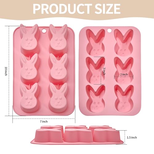 Image of Bunny Molds Easter Silicone Molds for Chocolate, 2 Pack Easter Bunny Muffin Brownie Pan for Baking, Jello Candy Molds Easter Soap Molds for Hot Chocolate Bombs Ice Cube Candle