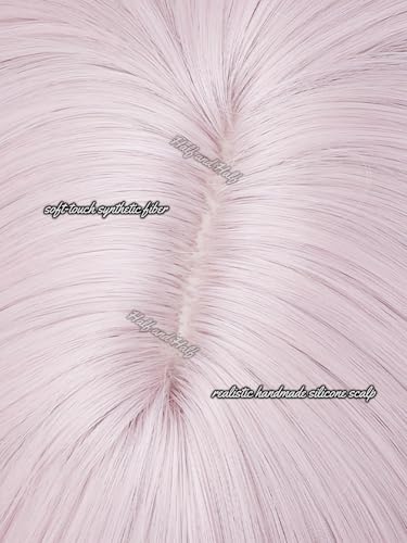 Image of Half and Half Short Straight Light Pink Anime Death Devil Wig for Fami Cosplay Pastel Pink Wigs with Bangs for Women Halloween Party Daily
