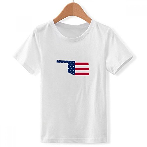 T-shirt blanc Oklahoma pour garçon en coton col ras du cou imprimé drapeau USA