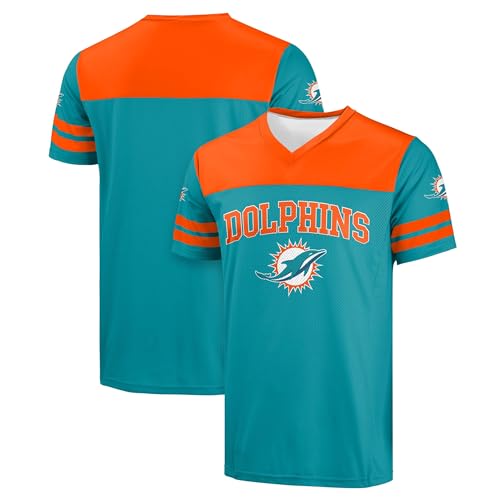 FOCO NFL Men's Officially Licensed Primary Logo Team Color Wordmark Game Day V-Neck Football Top - Miami Dolphins - Aqua - (XX-Large)