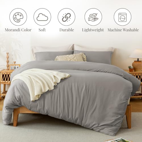 Image of MILDLY Duvet Cover 98 inchx98 inch Ultra Soft Comforter Cover Set 3pcs, Light Grey