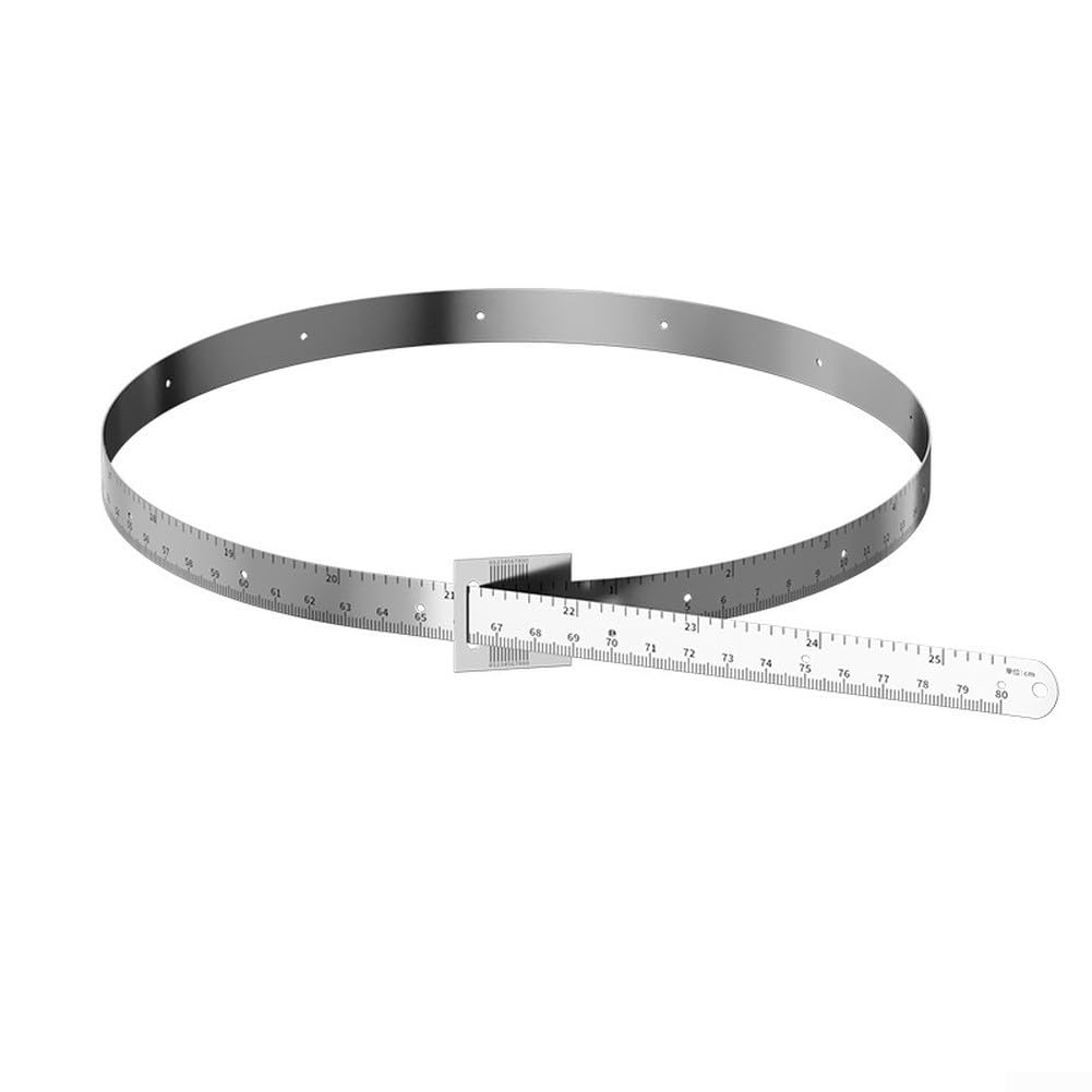 Nastro Pi in acciaio inox progettato per la misurazione diretta del diametro con doppia scala e fori di riferimento di 5 cm per visibilità (B)