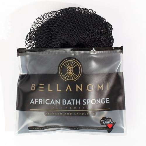 BELLANOMI African Exfoliating Net Sponge, Authentic, Ethically sourced from Nigeria, 45 inches Long, Back Scrubber for Daily use (Black)