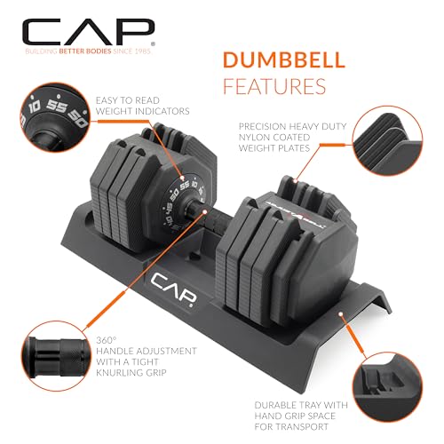 Image of CAP ADJUSTABELL Adjustable Dumbbell Weights - Singles & Pairs | 12.5 lb, 25 lb & 55 lb | Multiple Handle Options
