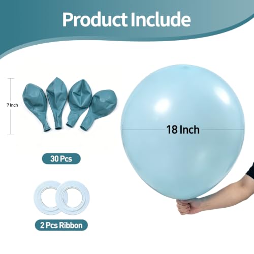 Image of KALOR 18 Inch Mit Blue Large Latex Round Balloons 30-Pack