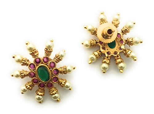 Image of Sasitrends Sasitrends Traditional Tops Gold Plated Ethnic Pearl Designer Studs Earrings for Women and Girls
