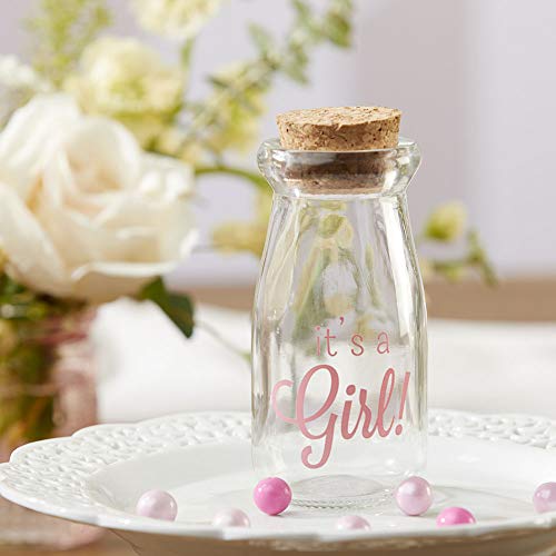 Kate Aspen 12 Piece Vintage Milk Favor Jar, Diy Baby Shower Party Favor, Centerpiece, Bud Vase, It's A Girl/Pink #TOP3