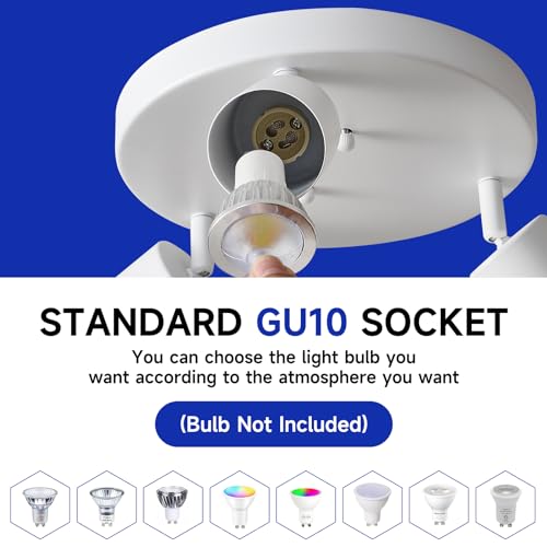 Image of EGM 3 Light Track Lighting, White Round Track Lighting Fixtures, GU10 Flush Mount Directional Ceiling Light for Kitchen, Bedroom, Office, Picture Wall