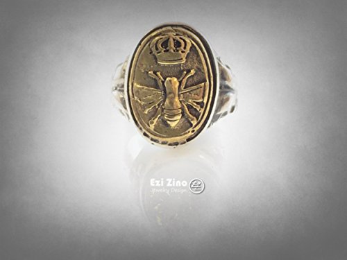 Vintage Queen Bee Brass & Sterling Silver 925 Ring by Ezi Zino2