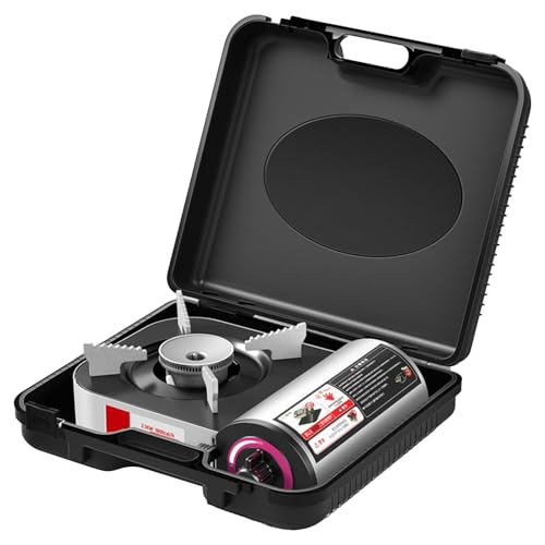 2100 W Réchaud à Gaz Portable | Cuisinière Camping Compacte | Brûleur Coupe-Vent avec Étui Transport | Réchaud de Table Léger pour Outdoor Randonnée Barbecue Fondue Voyage Prévention Catastrophes