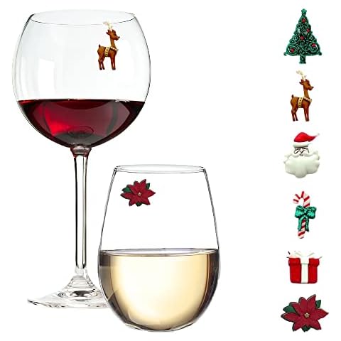 Simply Charmed Christmas Wine Glass Charms for Holiday Parties - Set of 6 Fun and Functional Magnetic Drink Markers - Great for Stem or Stemless Glasses - Winter Holiday Hostess Gift Cover