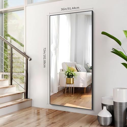 Image of COFENY 36x72inch Bathroom Mirror, Black Rectangle Mirror with Thin Metal Frame, Large Rectangular Wall Mirrors for Bathroom, Living Roomm, Hair Salon, Big Farmehouse Mirror Hang Horizontal /Vertical