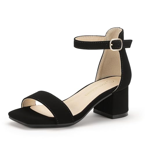 Image of Hehainom Girls Dress Shoes Heels Sandals Little Big Kids Square-Toe Ankle Strap Wedding Party Flower Girls Shoes