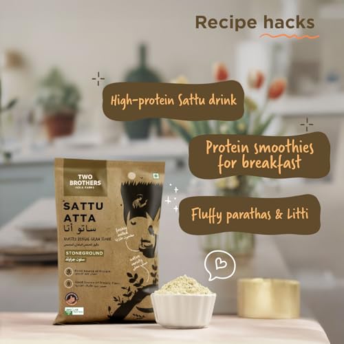 Image of Two Brothers Organic Farms Sattu Atta (1 kg) | Made Using Bengal Gram | Natural & Gluten Free Chana Sattu | High Protein Bengal Gram Flour | Sattu Drink Powder | Gram Powder (Pack of 2)
