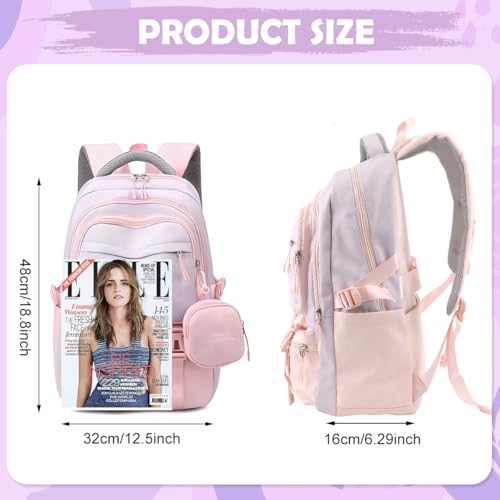 Image of PALAY Girls Backpack School Backpack with Small Zipper Pouch Fashion Pink Nylon with Padded Shoulder Straps & Handle Design Multi Compartment Large for School,Camping,Travel
