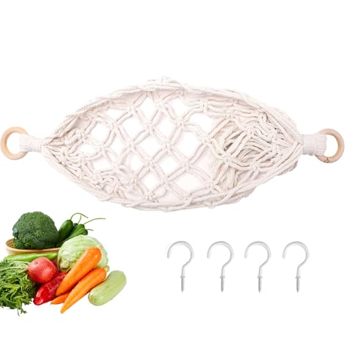 Fruit Hammock, Handmade Basket, Handwoven Cotton, Decorative Net Bag, Breathable Storage, Lightweight Design, Easy Hanging, for Onions, Bananas, Potatoes, Garlic, (170g/100g)