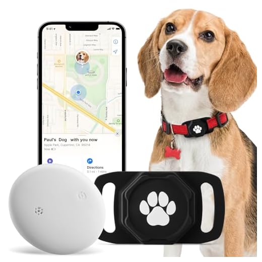 Smart Pet Tracker for Collar - Dog Trackers Pet Location Tracker with Holder, No Monthly Fee, Compatible with Apple Airtag Find My (iOS Only), Anti-Lost Tracking Device for Pets, Luggage, Bag Straps