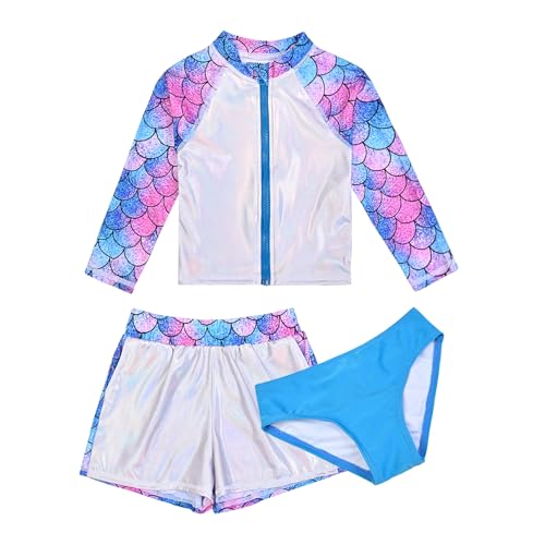 Image of Jxstar Girls 3 Piece Rash Guard Sets Summer Swimsuit Long Sleeve Bathing Suit for 3-12 Years