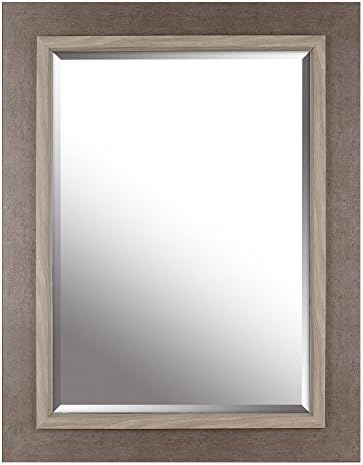 Mirrorize Grey Wash Frame With Liner Beveled Mirror| Vanity,Hallway,Bathroom, Bedroom | 27.25x35.25 (Inner mirror 20X28)|Grey| Rectangle| Large Bevelled Mirror
