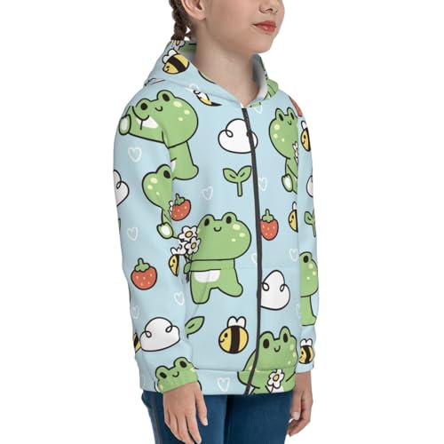 Cute Floral Frog Kid Hoodies Boys Zip Up Sweatshirts Girls Pullover with Pocket4
