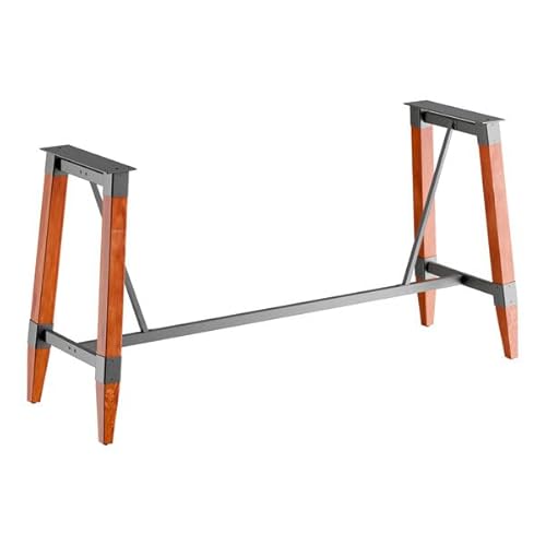 Glownary Industrial Rustic Mahogany Bar Height Trestle Table Base, Wood Steel Construction, 80.75x28.25x40.75 Inches, 300 lb Capacity, Brown