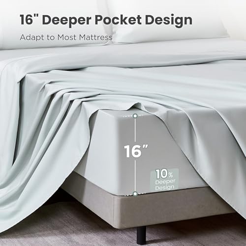 Image of Sophia & William 100% Cotton Sateen Sheet Set Queen Size 4 Piece Smoky Grey | 1000 Thread Count Ultra-Soft 4 Piece Bedding, Extra Deep 16 inch Pocket Fitted Sheet Fits Most Mattresses, OEKO-TEX 100 Certified