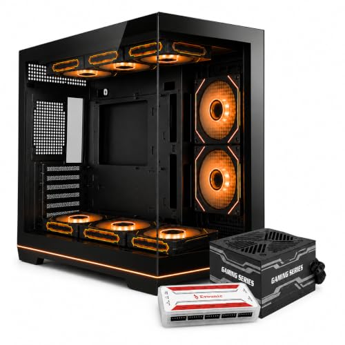 Evounic Micro-ATX Mini-Tower Gaming PC Case Includes 650W Power Supply | 8 Pre-Installed 120mm ARGB Fans, Umbra 10-Port 5V 3-Pin ARGB Controller Hub, Panoramic Dual Tempered Glass - image 2