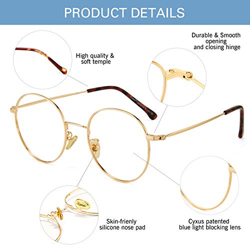 Image of Cyxus Blue Light Blocking Glasses - Lightweight Round Metal Frame Computer Eyewear, Anti Eye Strain Glasses for Men Women