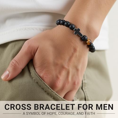 To Mens Gifts Cross Bracelet for Son, Grandson, Dad, Husband, Godfather, Men - Birthday Graduation Retirement Christmas Christian Gift for Teens Men2