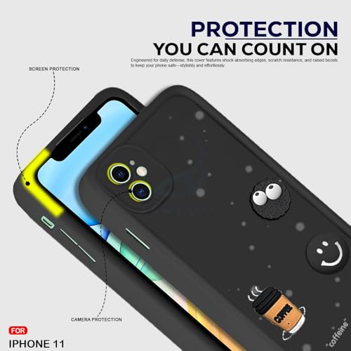 Image of AESTMO Back Case Cover for iPhone 11 Back Cover | Cute Fun Cartoon 3D Ball | Coffee Silicone Case | Full Body Protection | Camera Protection Back Cover for iPhone 11 (Black)