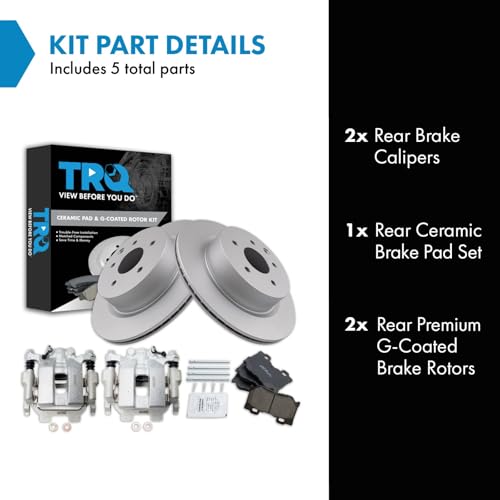 Image of TRQ Rear Brake Pad and Rotor Set Ceramic G Coated Rotors Calipers | For 2011-2013 Infiniti G37 2010-2017 Nissan 370Z